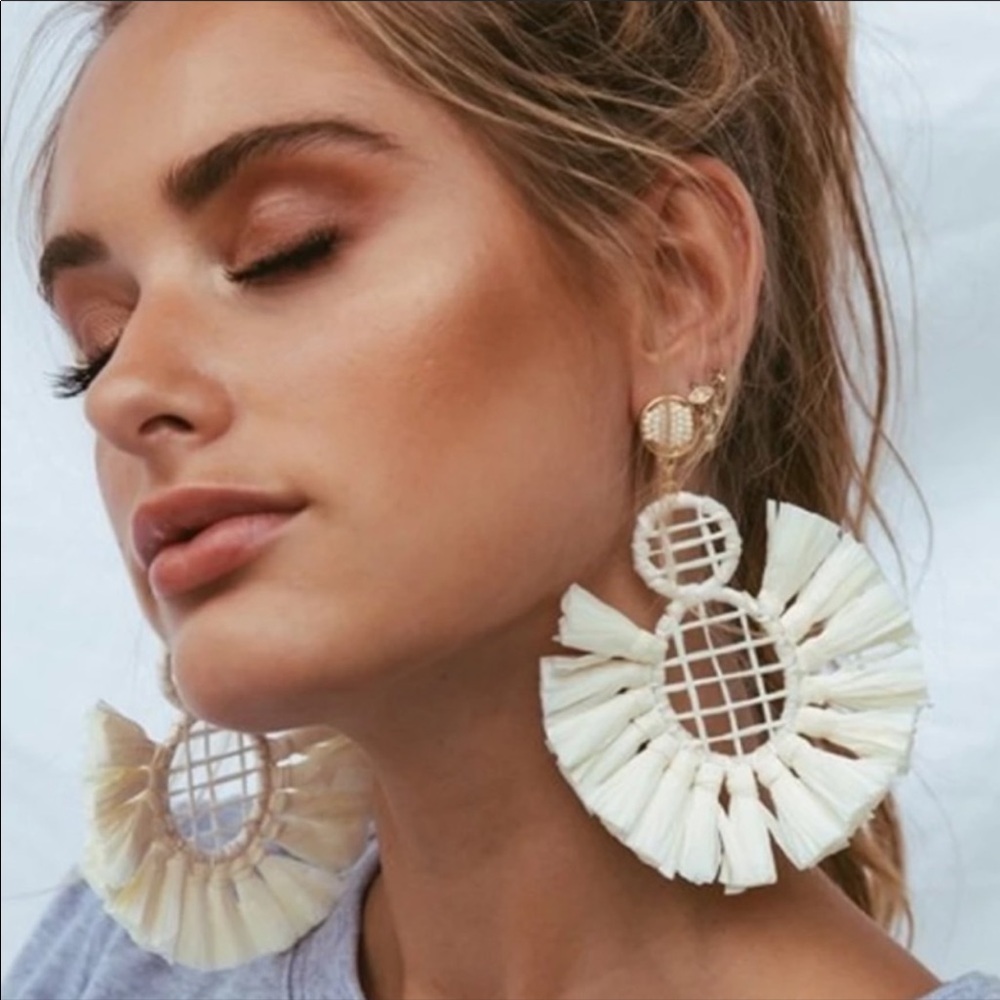 Free People White Raffia Statement Earrings